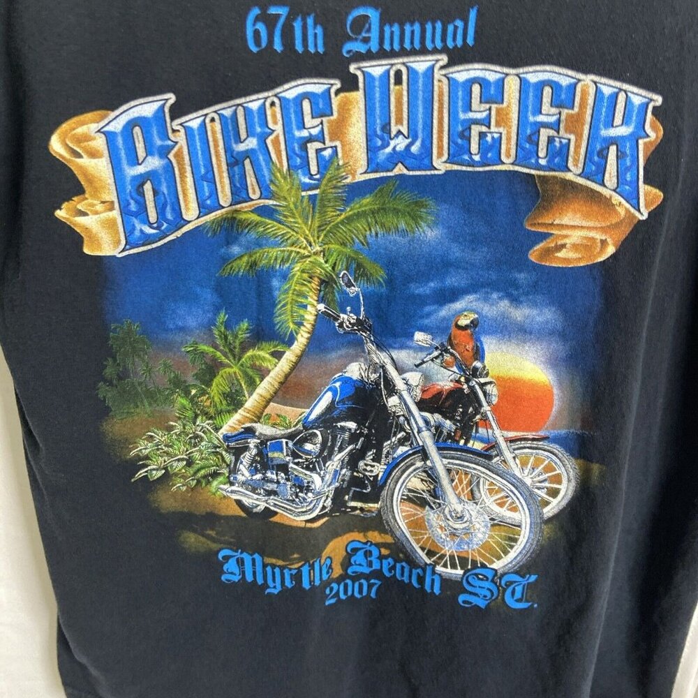 67 th Annual Bike Week Black T-Shirt Men's Lg Harley Parrot Myrtle Beach 2007